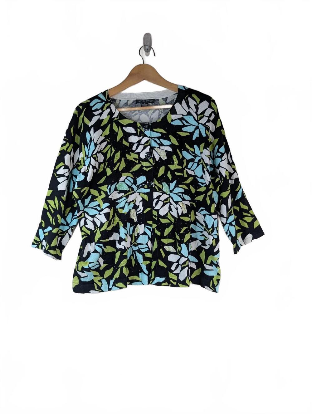 Designers Originals Leaf Print Button-Up Cotton Cardigan XL
